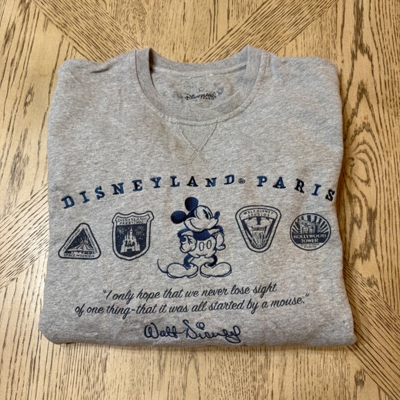 Disneyland Paris Large Gray  Mickey Mouse Quote Crewneck Sweatshirt - Picture 1 of 9